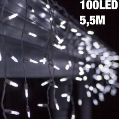 100 LED lampiņu aizkars auksti balts 5.5M