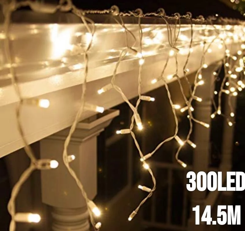 300 LED lampiņu aizkars silts balts 14.5 m
