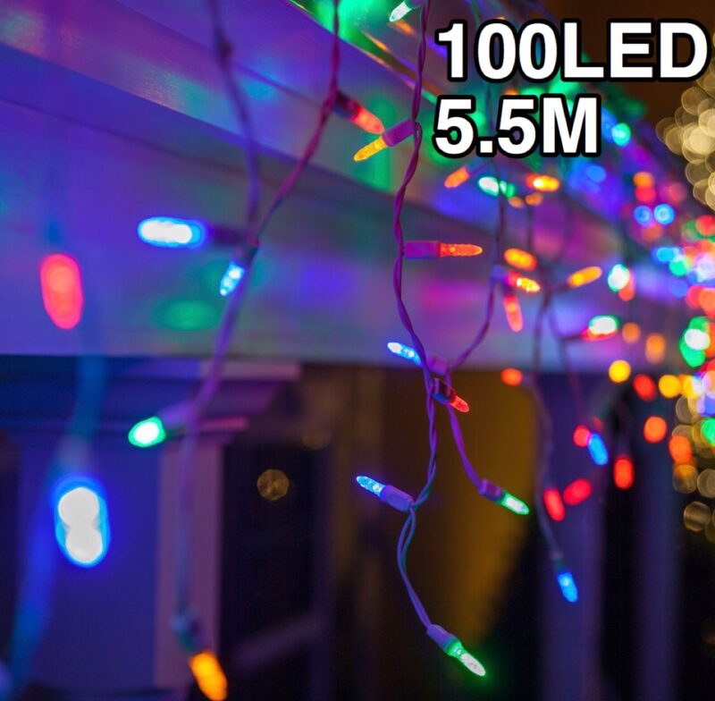 100 LED lampiņu aizkars krāsains 5.5 m