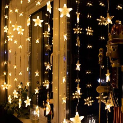 180LED gaismas aizkars "Zvaigznītes" silti balts + auksti balts mirgojošs 2M