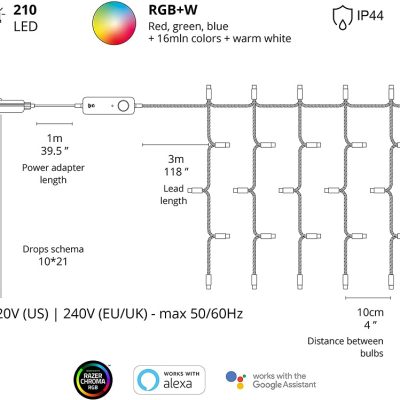 Viedās Ziemassvētku lampiņas Twinkly Curtain Special Edition 1m x 2m 210 RGB+W LEDs (Gen II)