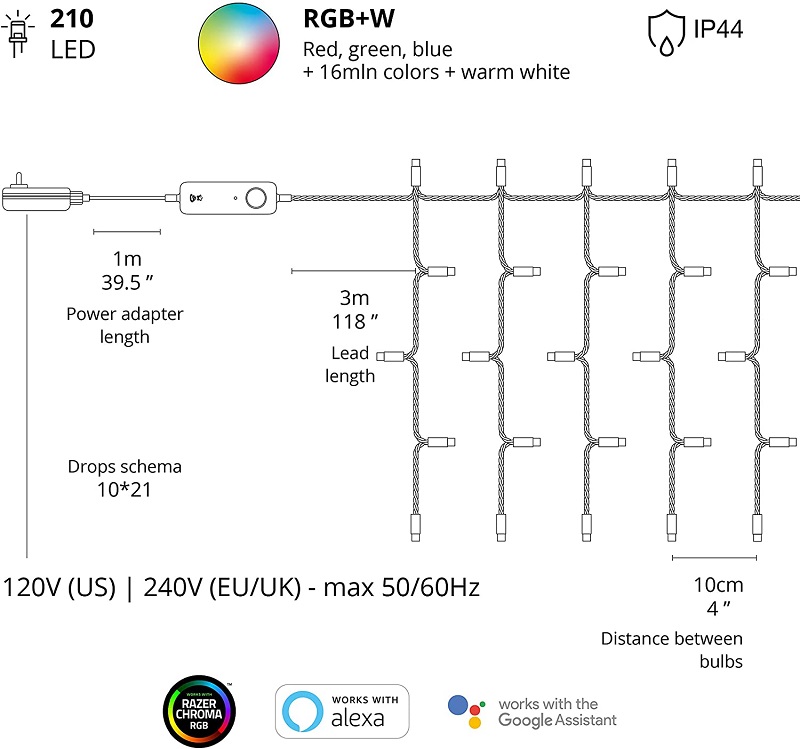 Viedās Ziemassvētku lampiņas Twinkly Curtain Special Edition 1m x 2m 210 RGB+W LEDs (Gen II)