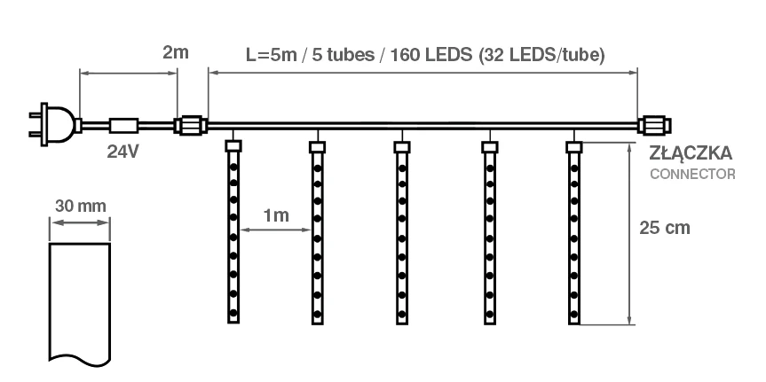 LED Lietus lāses PRO 5M auksti balts - Image 2
