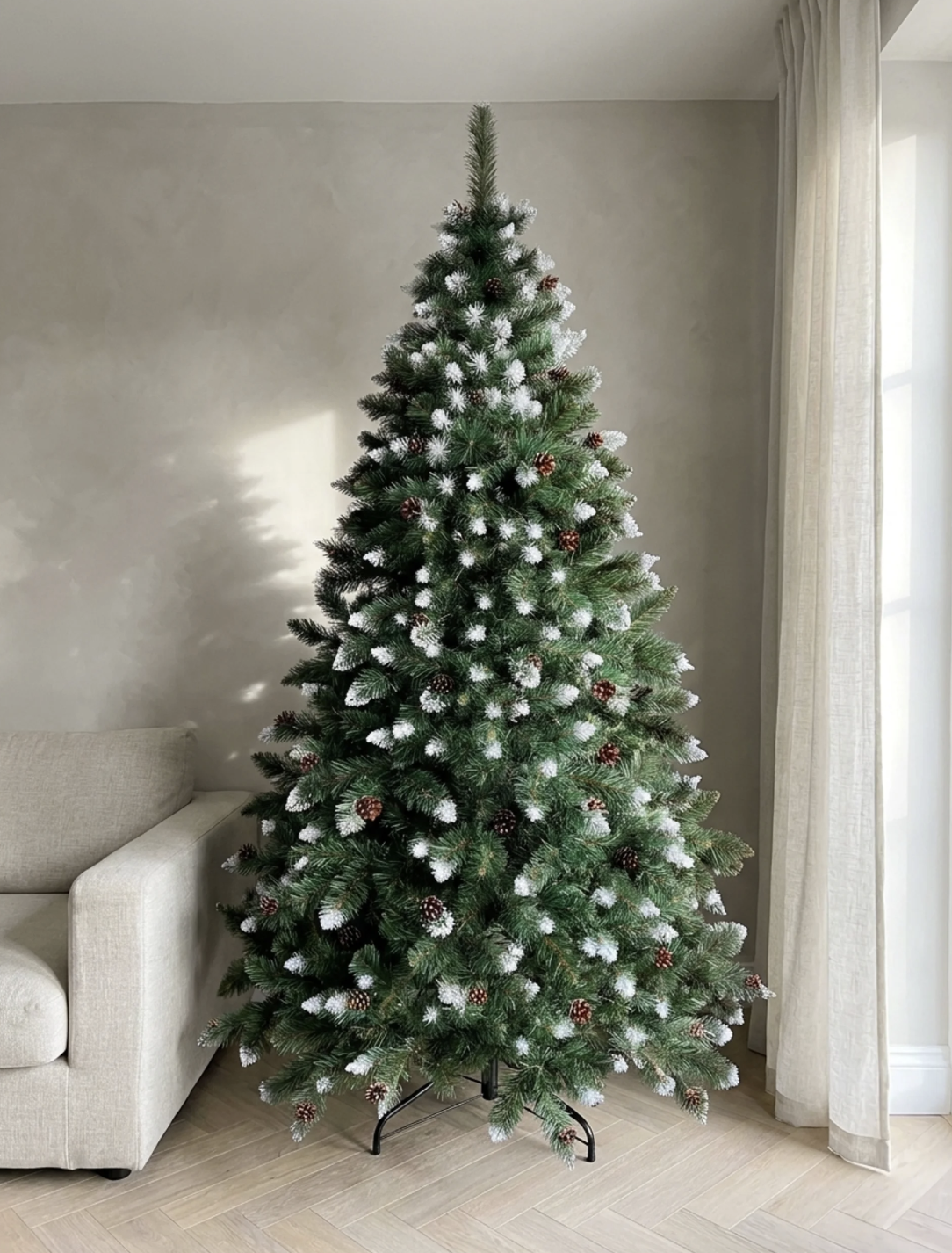 Apsnigusi Ziemassvētku egle „Dimanta priede” ar čiekuriem 200 cm