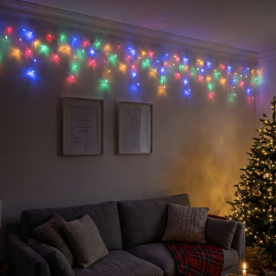 100 LED lampiņu aizkars krāsains 5.5 m