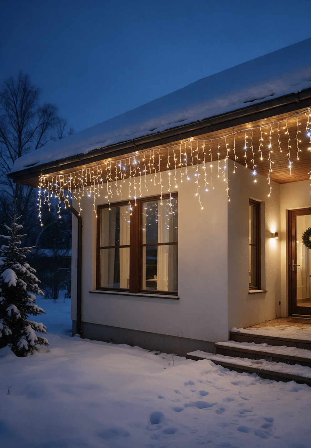 300LED gaismas aizkars silti balta + mirgojoša balta 14,5M