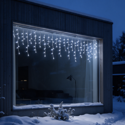 100 LED lampiņu aizkars auksti balts 5.5M