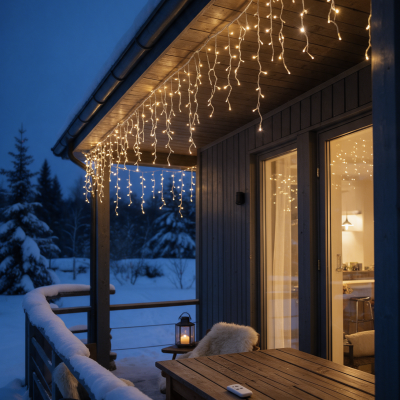 200 LED lampiņu aizkars silti balts 9.5 m