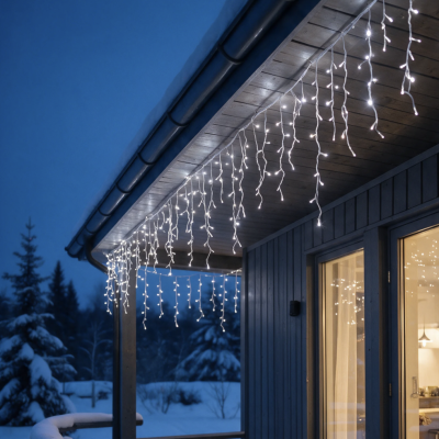 200 LED lampiņu aizkars auksti balts 9.5 m