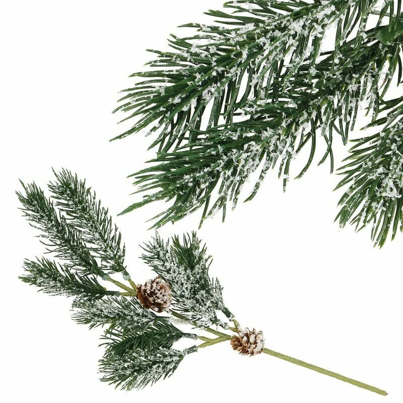 Dekoratīvs priedes zars ar čiekuriem un sniegu 34 cm