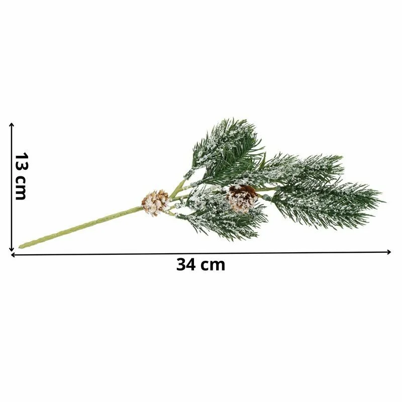 Dekoratīvs priedes zars ar čiekuriem un sniegu 34 cm