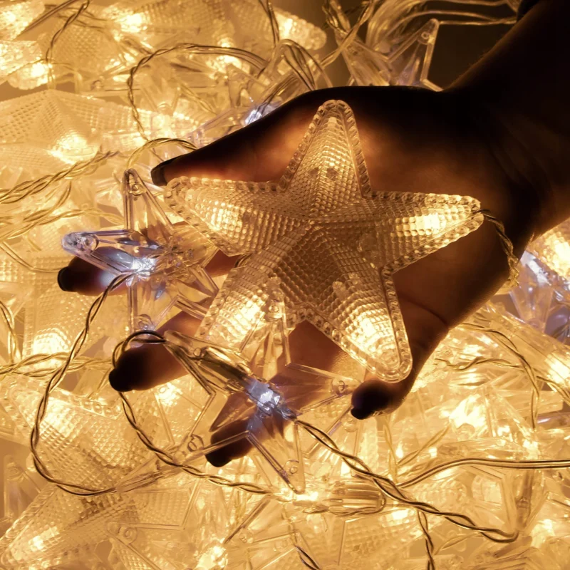 180LED gaismas aizkars "Zvaigznītes" silti balts + auksti balts mirgojošs 2M - Image 3