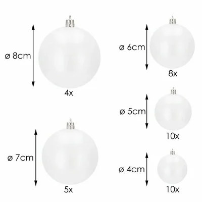 Eglīšu rotājumu komplekts 37 gab., perlamutra baltas bumbas Ø 2,5–7,5 cm