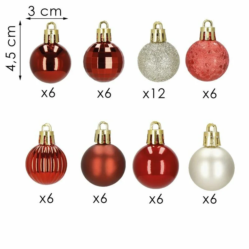 Eglīšu rotājumu komplekts 54 gab., sarkanas un zelta mini bumbiņas Ø 3 cm