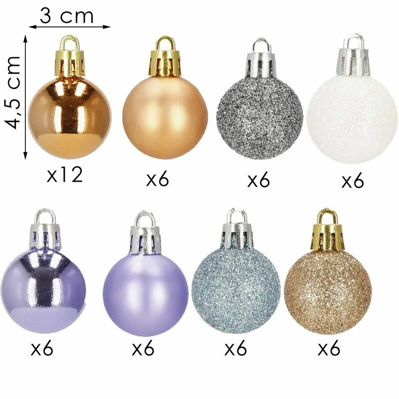 Eglīšu rotājumu komplekts 54 gab., krāsainas mini bumbiņas Ø 3 cm