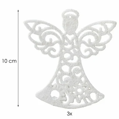 Eglīšu rotājumi „Eņģelis” 3 gab., balti mirdzoši, 10 cm
