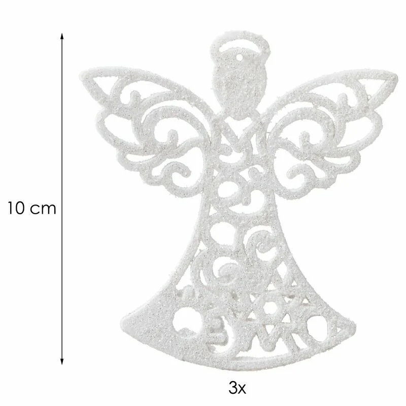 Eglīšu rotājumi „Eņģelis” 3 gab., balti mirdzoši, 10 cm