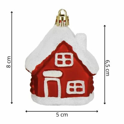 Eglīšu rotājumi „Mājiņa” 2 gab., sarkani balti, 6,5 cm