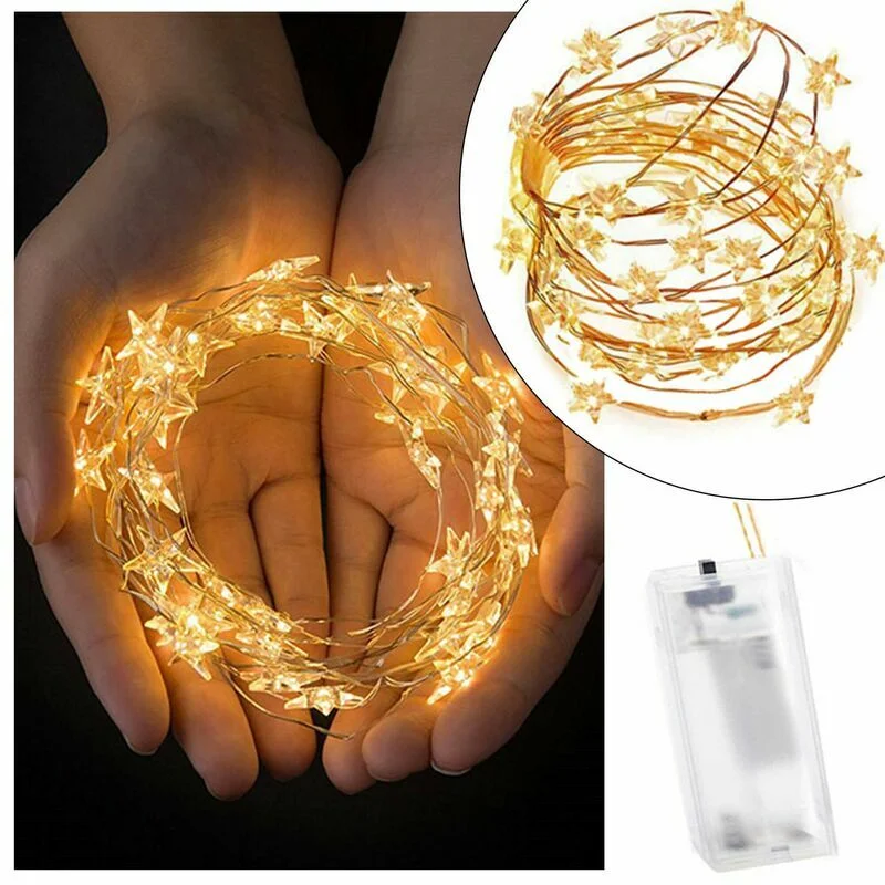 LED stieples virtene ar zvaigznītēm, 20 LED, silti balta, ar baterijām
