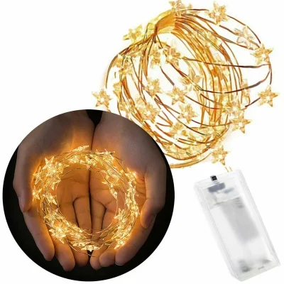 LED stieples virtene ar zvaigznītēm, 20 LED, silti balta, ar baterijām