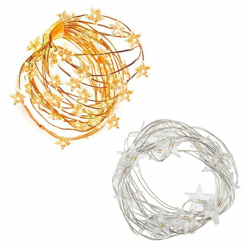 LED stieples virtene ar zvaigznītēm, 20 LED, silti balta, ar baterijām